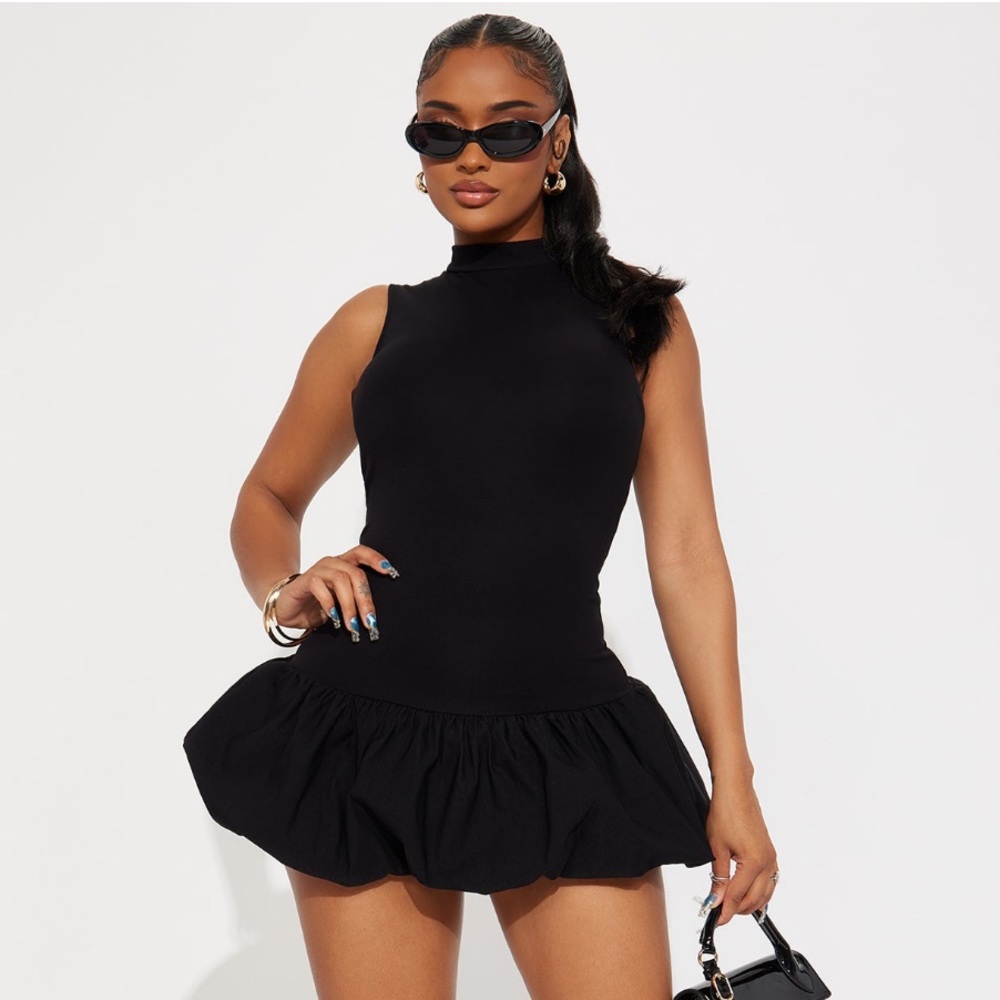FashionNova Mock Neck Bubble Dress | Brunch | Date